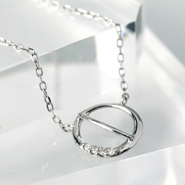 18K White Gold Diamond Circle Frame Necklace