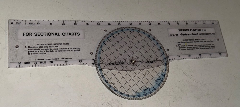 Felsenthal Warner P-3 Azimuth Plotter 1968 Sectional Charts Protractor