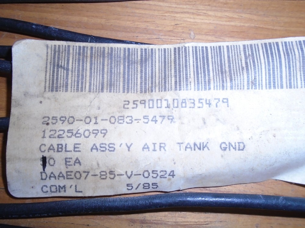 NOS! LOT OF 10 PCS! Military Vehicle Cable Ass'y Air Tank Ground P/N: 12256099