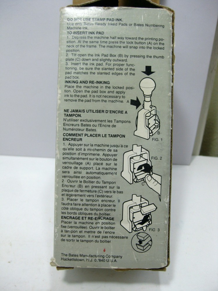 Vintage Bates Numbering Machine 6 Wheel Style E Multiple Movement w/Original Box