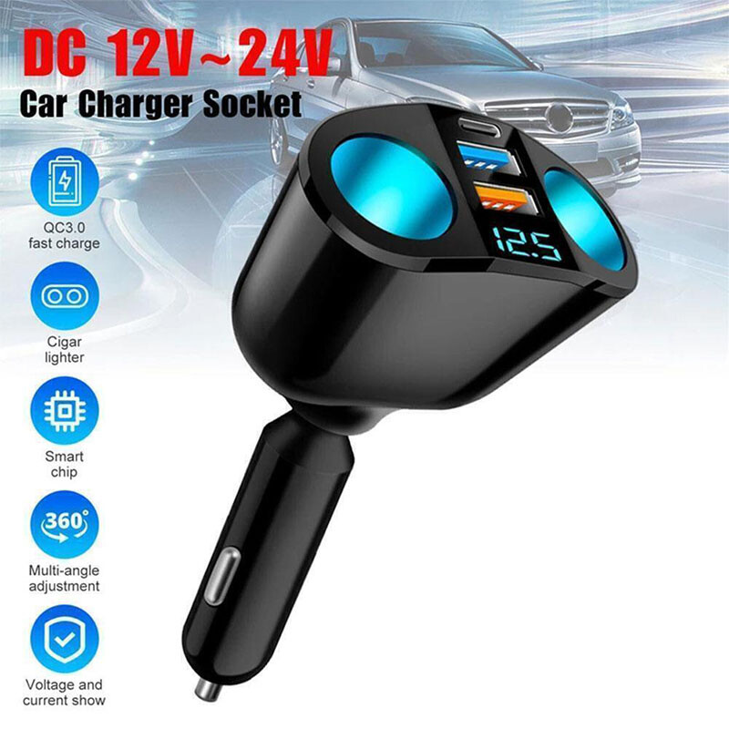 Outlet 12V Dual USB Car Cigarette Lighter Socket Splitter Power Adapter Charger