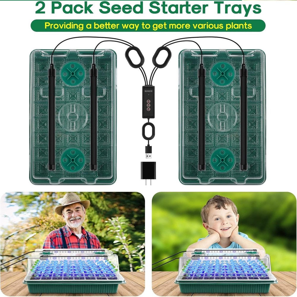2 Pack Seed Starter Tray with Grow Light 80 Cell Durable Easy Use
