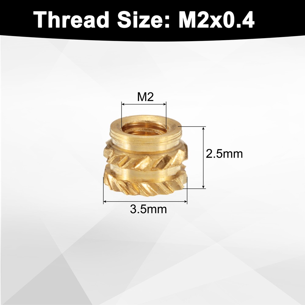 100pcs M2 Threaded Inserts Brass Heat Set Insert M2x2.5mm, OD 3.5mm Knurled Nuts