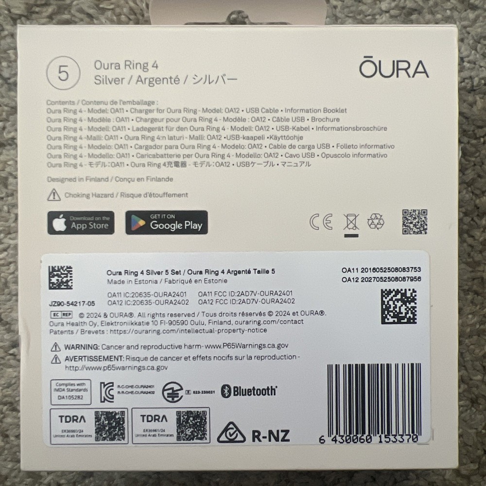 Oura Ring Gen 4 Smart Ring Size 5 Activity Tracker SILVER - New/Sealed!