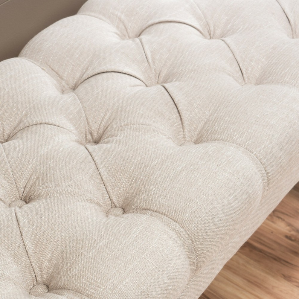 Colette Contemporary Button Tufted Light Beige Fabric Ottoman Bench