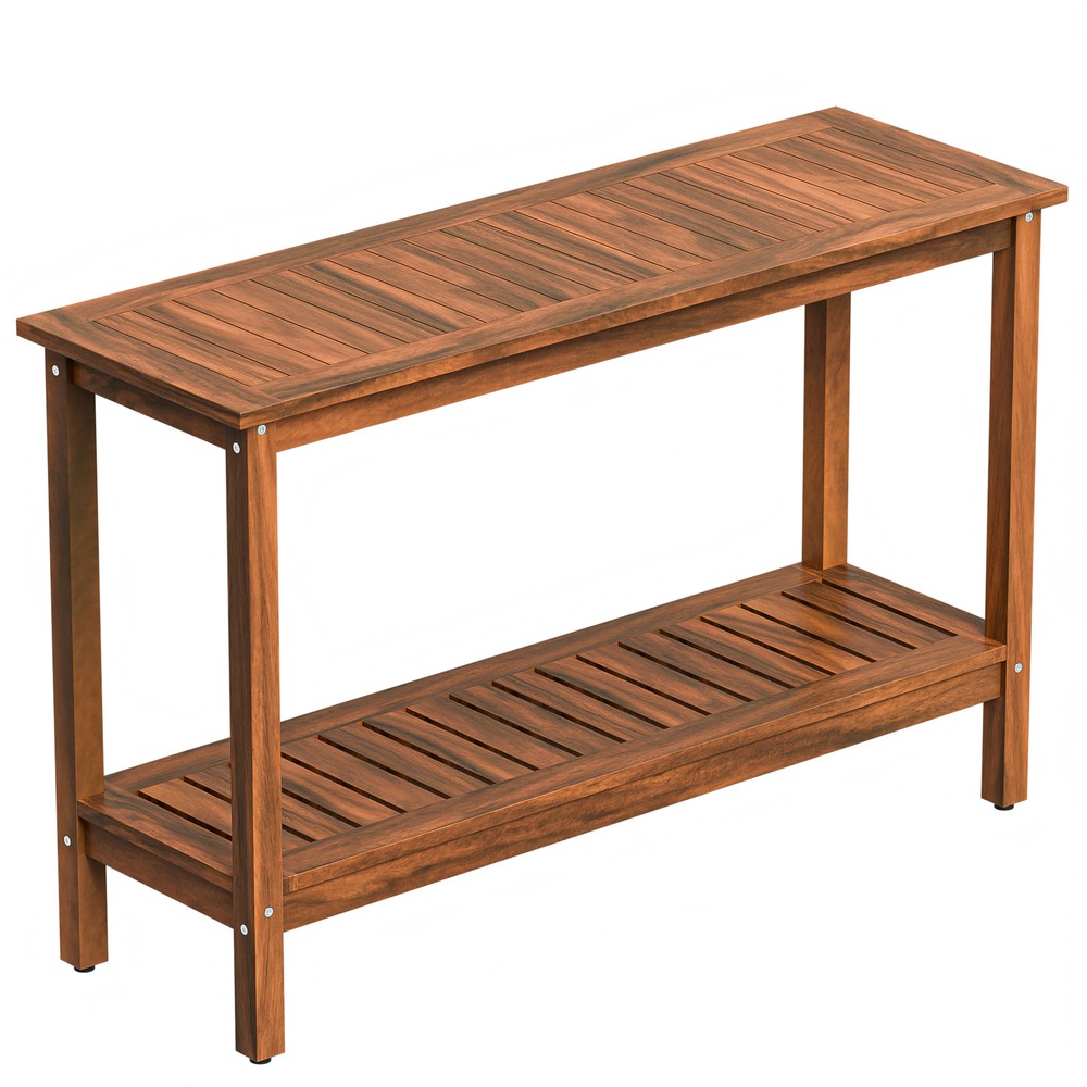 2-Shelf Console Table 48" Patio Side Accent Table Multifunctional w/Foot Sliders