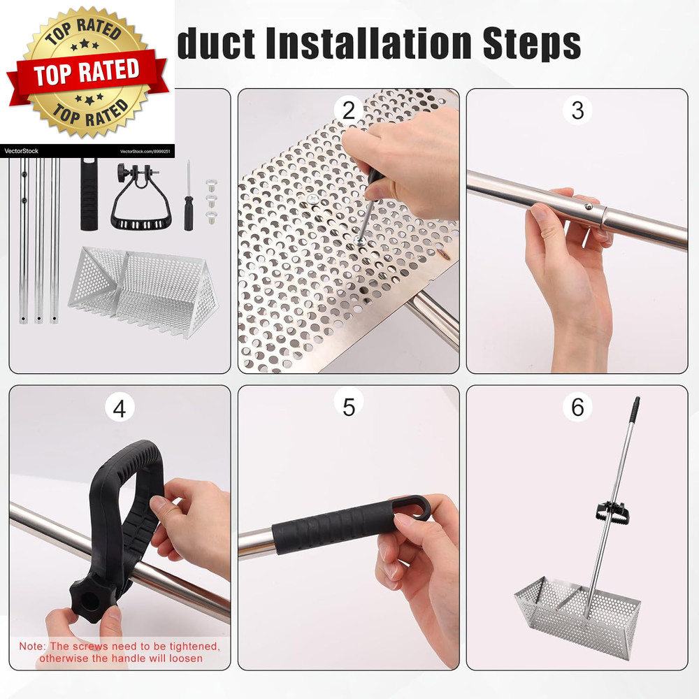 Sand Flea Rake, Durable Rake for Beach Easy to Install Sharp Teeth Wide Basket B