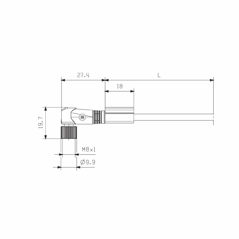 Weidmuller - Sensor/actuator cable, M8, 3 pole, 5 meters, Socket, angled