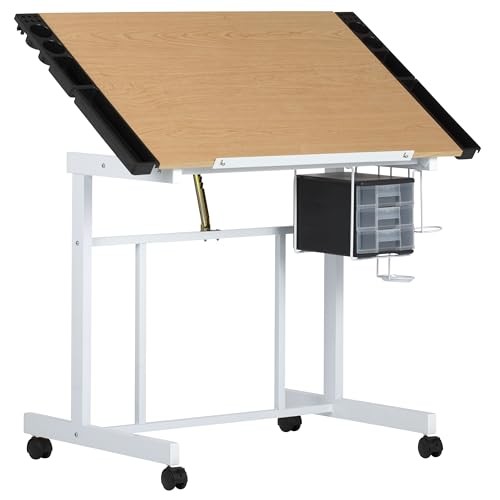 Studio Designs Craft Station, Top Adjustable Drafting Table White/Maple Deluxe