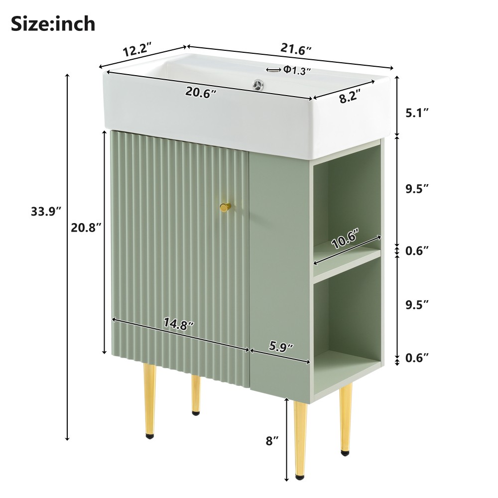 Bathroom Storage Cabinet Single Ceramic Sink Right Side Storage