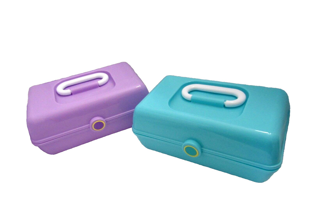 2 (TWO) Plastic accessory cases with carrying handle TURQUOISE / LAVENDER