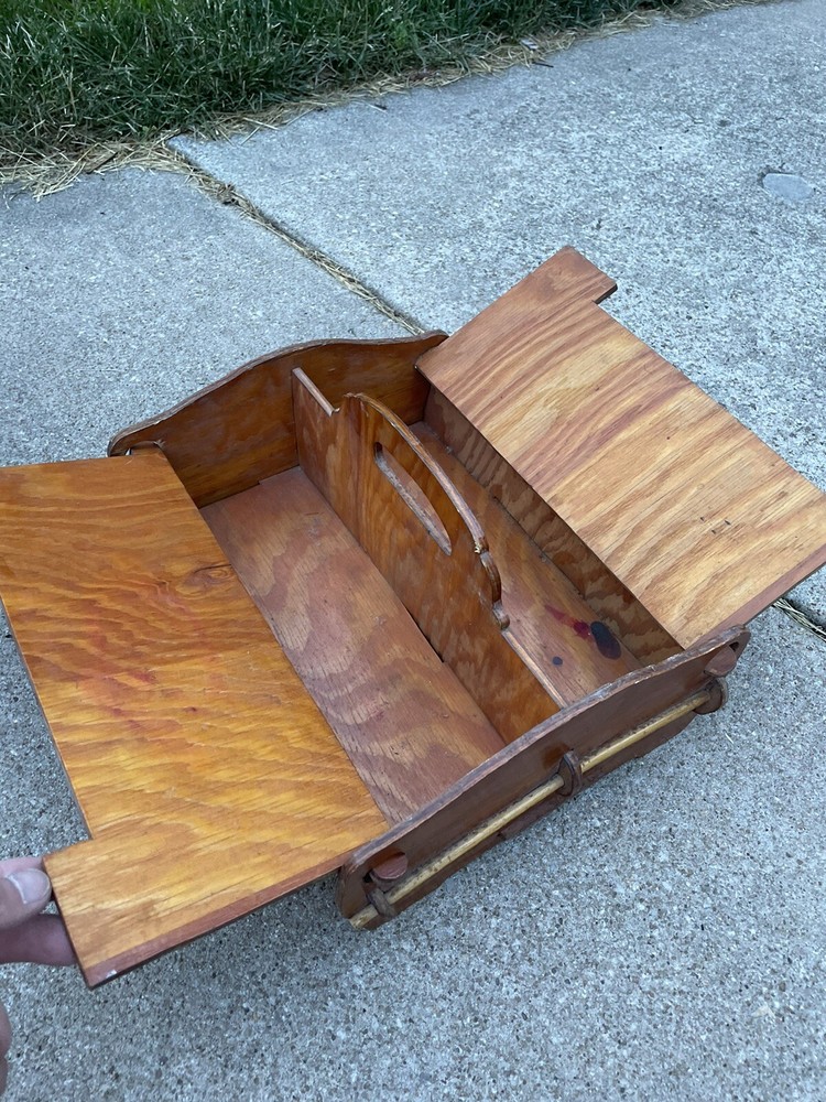 Vintage Wood Sewing Storage Box w/Handle NL