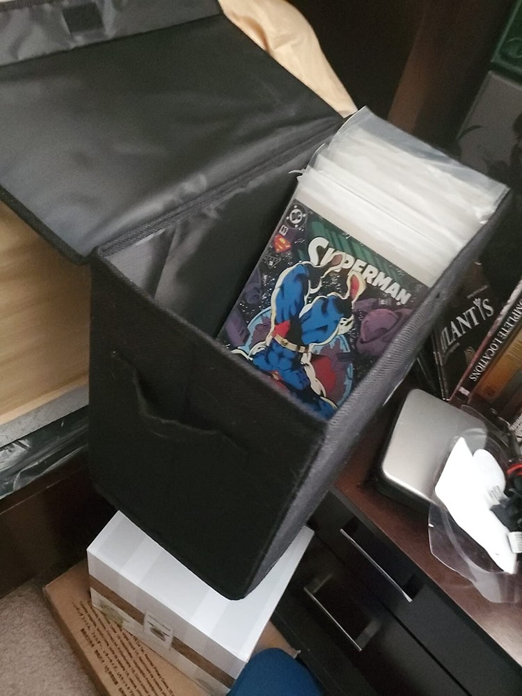 Book Storage Box Organizer Large Collapsible Leather Comic Container Board NEW