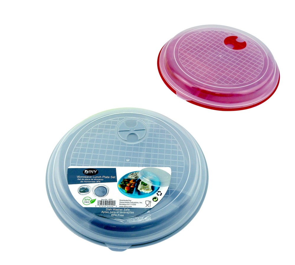 2 Pack Divided Microwave Plates with Lids – 3 Section BPA Free Portion Control