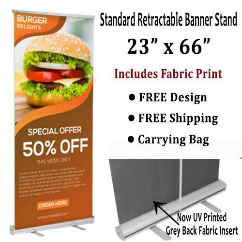 Retractable Roll Up Banner Stand - 23"x 66" - Includes Fabric Print