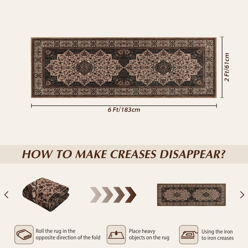 Rtizon Runner Rug for Bedroom, 2x6Ft Machine 2' x 6' (Rectangular), Brown