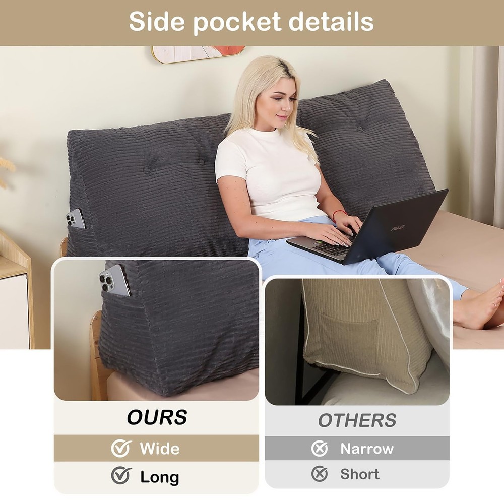 Headboard Pillow Queen, Wedge Headboard Pillow for Bed Sofa, Triangular Backr...