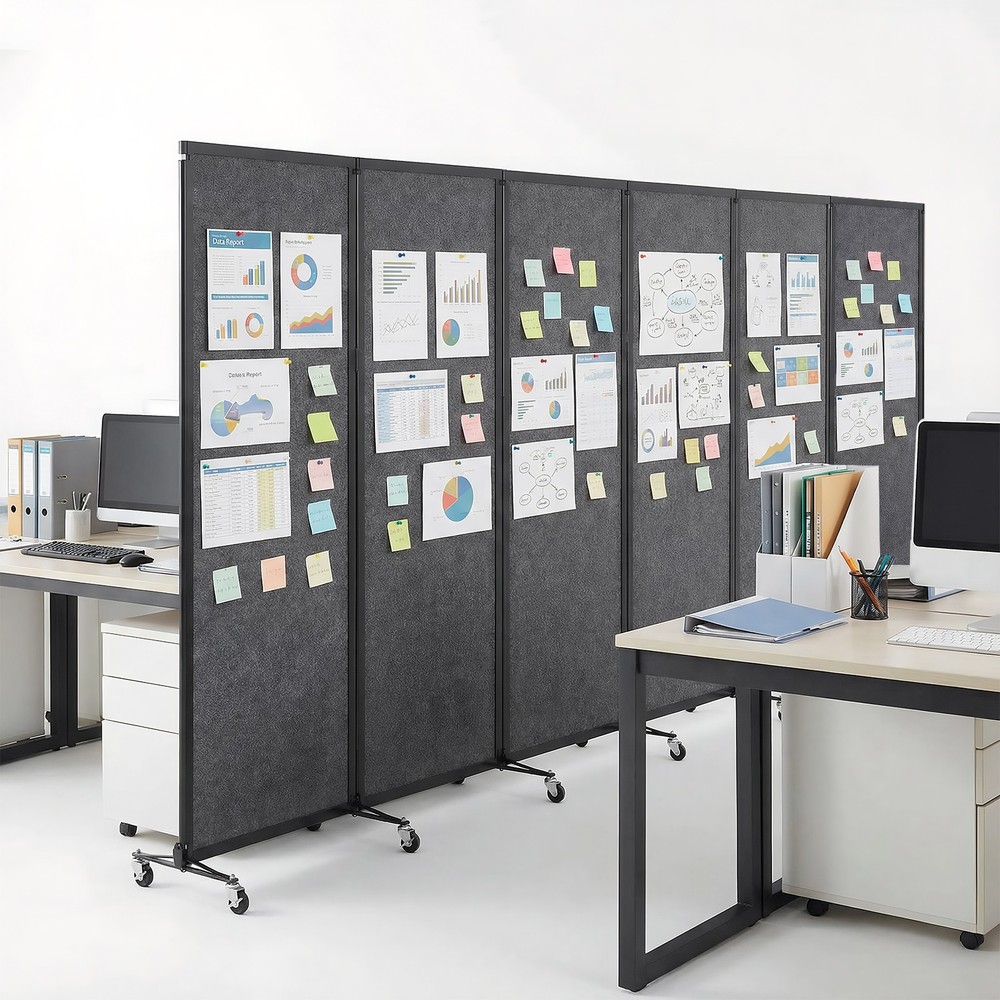 Rolling Privacy Room Divider 6 Panel Privacy Panel Partition for Home Dorm Decor