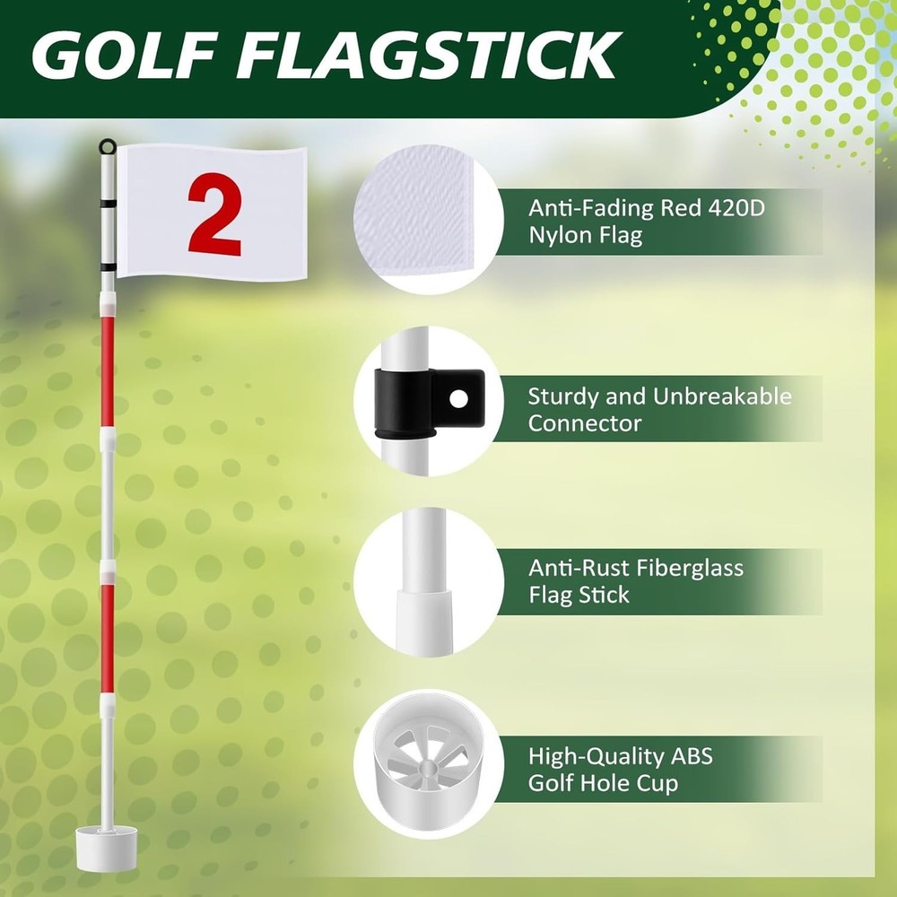 3 Pack Golf Flag Stick 6ft Putting Flag Golf Hole Cup Pole Pin Numbered Flags...
