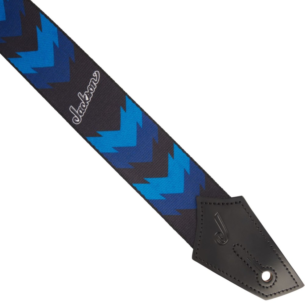 Jackson Double V Pattern Guitar Strap with Leather Ends, Black and Blue