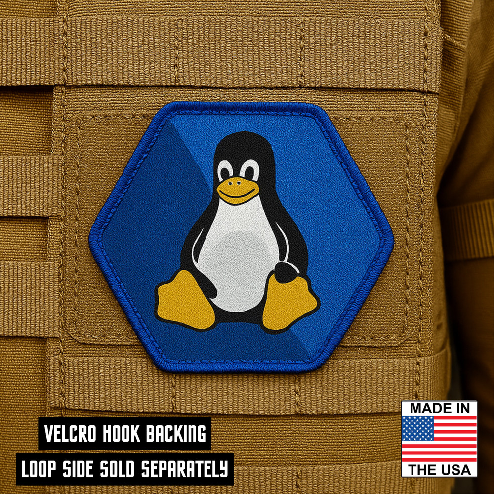 Linux Tux Panguin Morale Patch, 3" x 3" Hook & Loop Plate Carrier Patch for IT