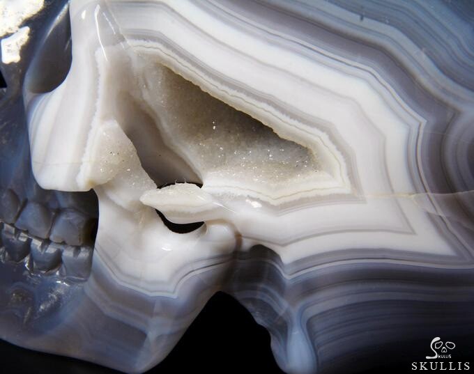 Unique Geode Huge 6.2" Agate Carved Crystal Skull