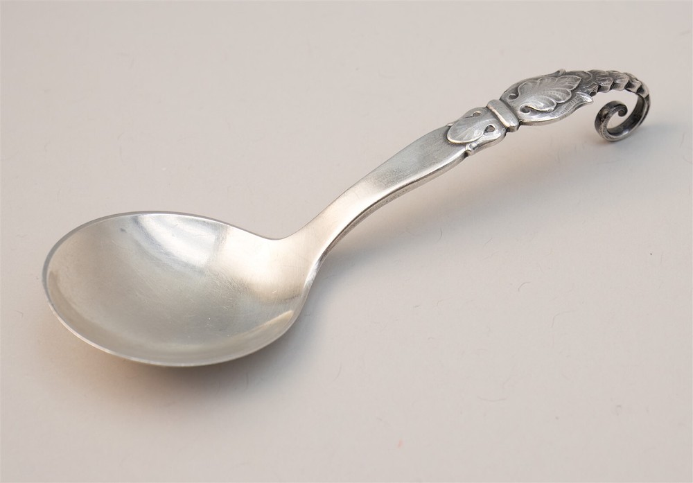 Danish Sterling Silver Sugar Spoon Coiled Curved Handle