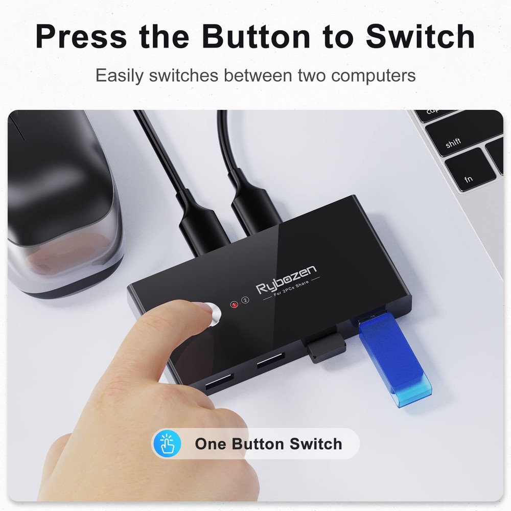 USB 3.0 Switch, USB Switcher 2 Computers Share 4 USB for Keyboard Mouse Print...