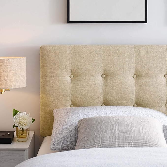 Modway Emily King Upholstered Polyester Fabric Headboard in Ivory