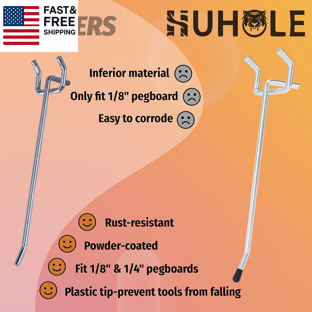 49 Piece Pegboard Hooks Assortment Kit with Pegboard Bins Garage Tool Organizer