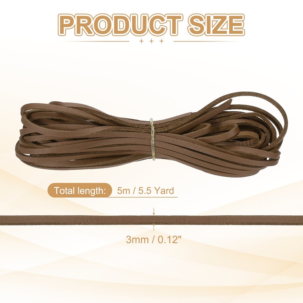 3 mm x 5.5 Yd Leather String Flat Leather Cord Light Coffee