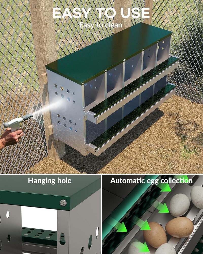 10 Compartments Chicken Nesting Box Coop Egg Laying Box Roll Away Egg Collection