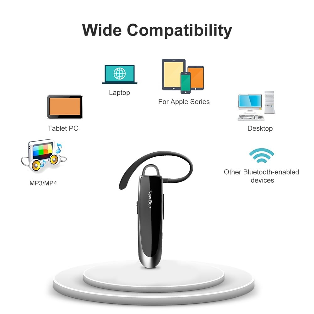 [2 Pack] Bluetooth Earpiece Wireless Handsfree Headset V5.0 24 Hrs M, Black