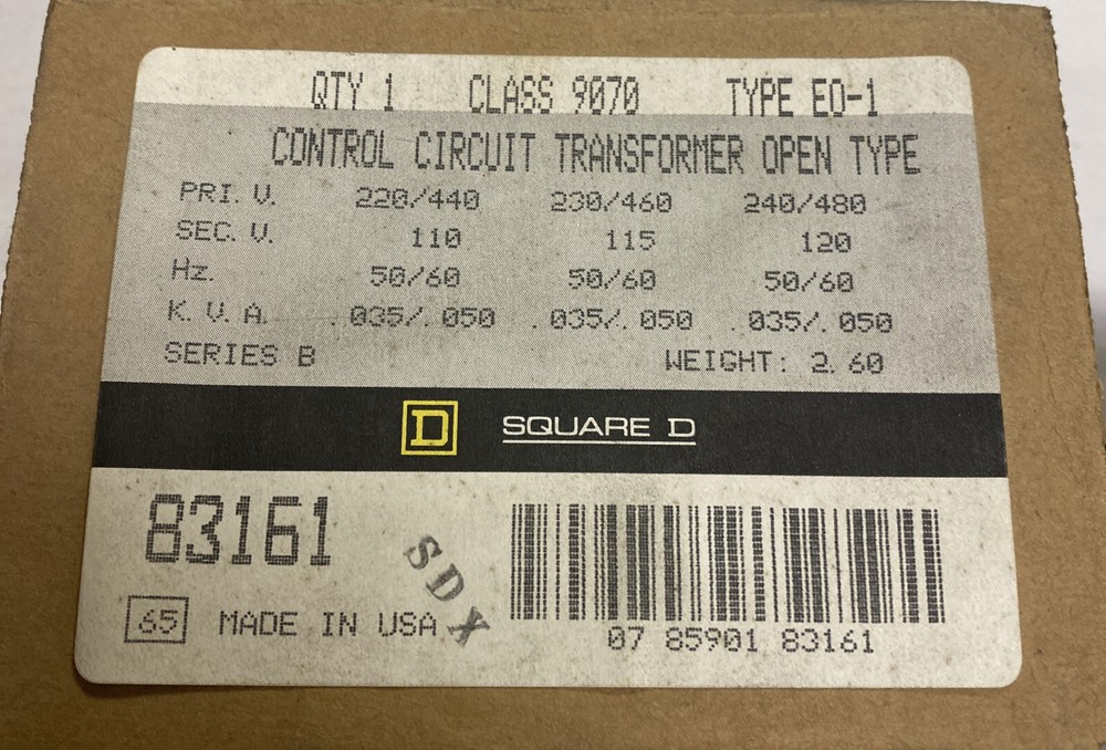 Square D,9070E01,Industrial Control Transformer NOS