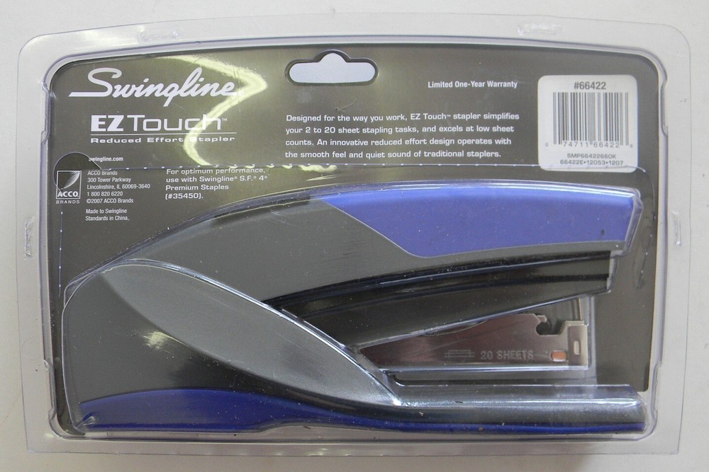 Swingline EZ Touch Reduced Effort Stapler Blue 20 Sheets Capacity New