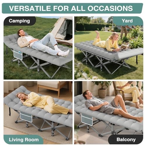 Camping Cot for Adults - Heavy Basic - 75x28x15" Gray Cot + Gray Pad(update)