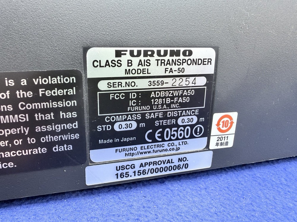 Furuno FA-50 Class B AIS Transceiver Module- Clear MMSI, Latest Software Updated