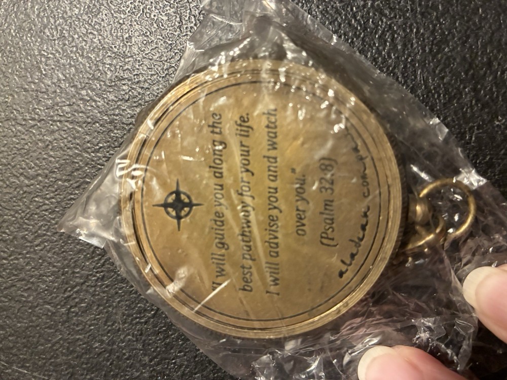 Brass Compass Gift with Display Box Engraved Scripture Prayer Compass Religious