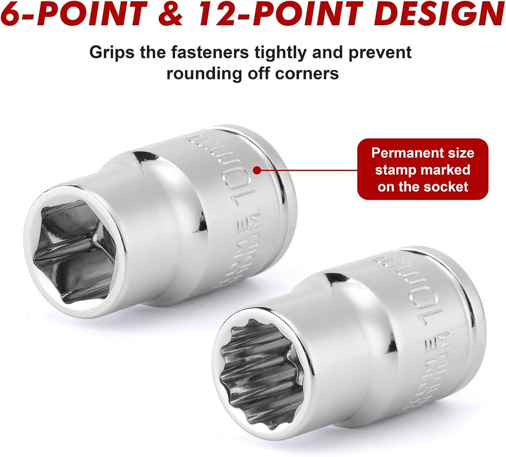 104 PCS 3/8" Drive Master Impact Socket and Flex Socket Set, Include Deep, Mid-L