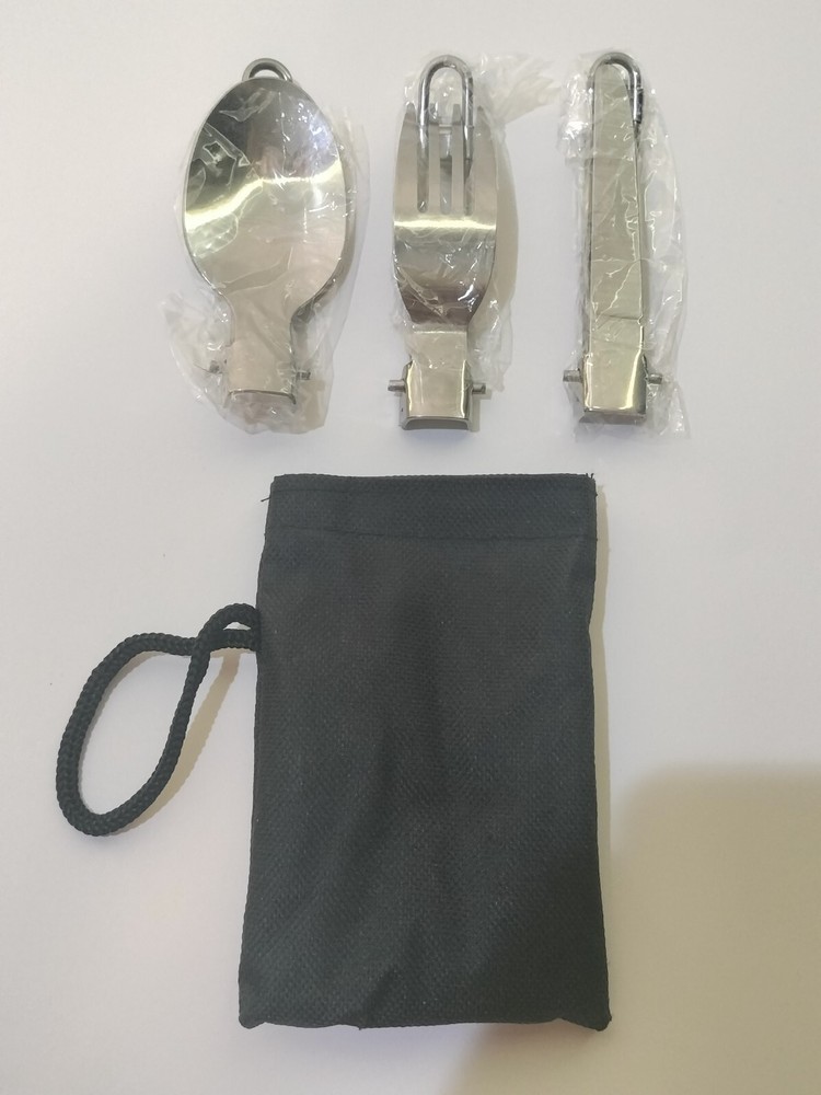 3 Pcs Folding Camping Cutlery Set with Carry Pouch