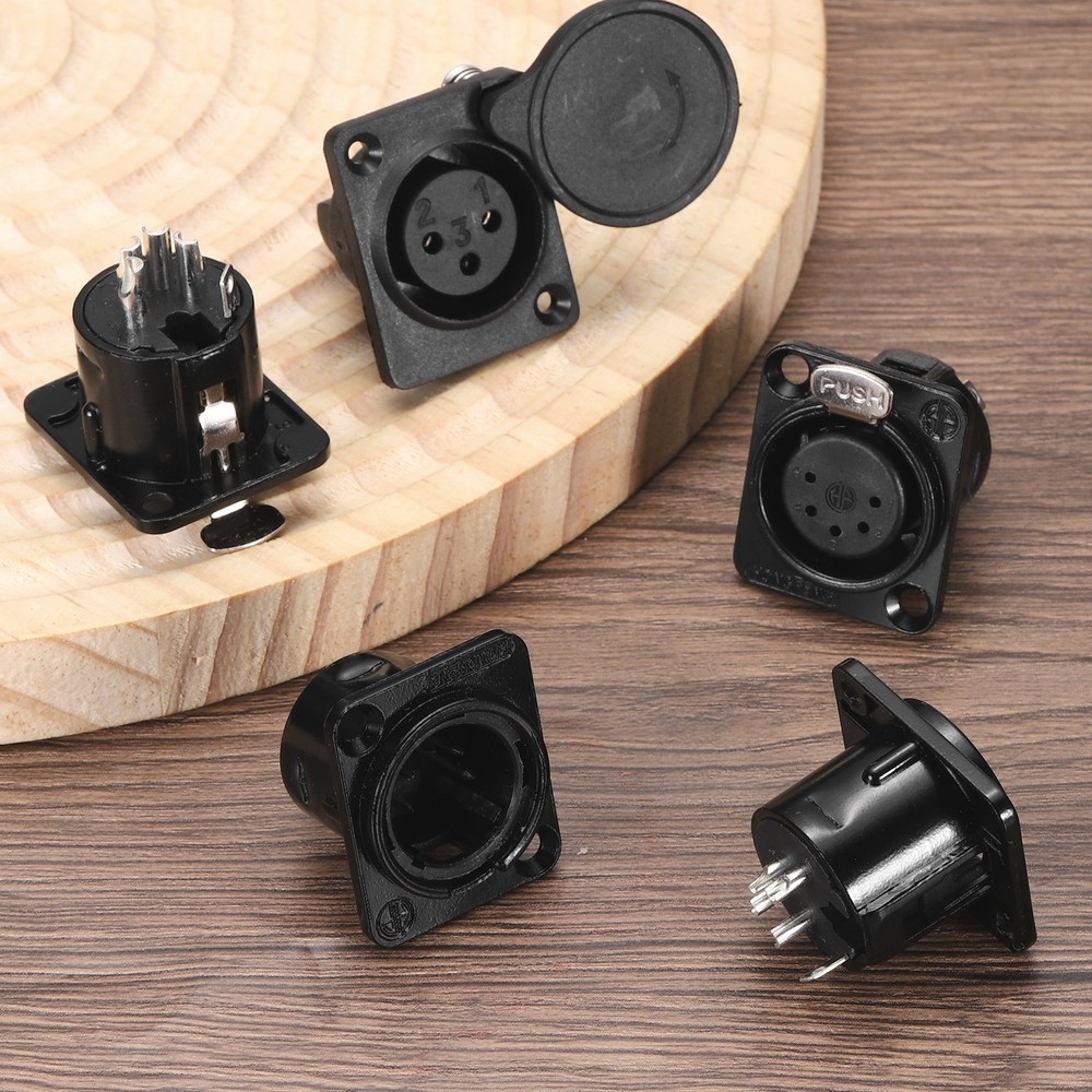 4pcs 4Pin XLR Female Jack Socket, Microphone Adapter Audio Panel Mount,Black