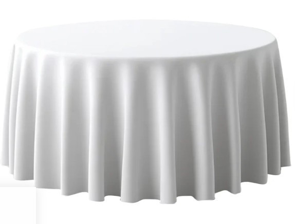 108 in. Round Polyester Tablecloths, White