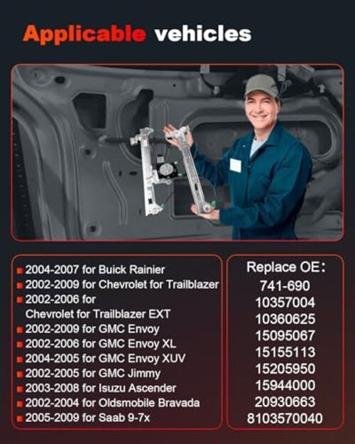 Front Left Drivers Side Power Window Regulator with Motor fit 2002-2009 For