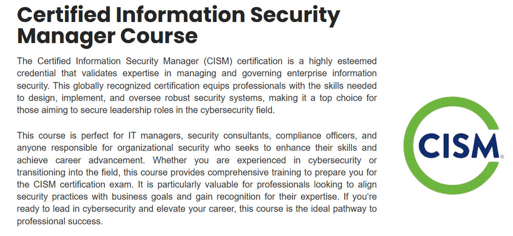 ISACA Certified Information Security Manager (CISM)