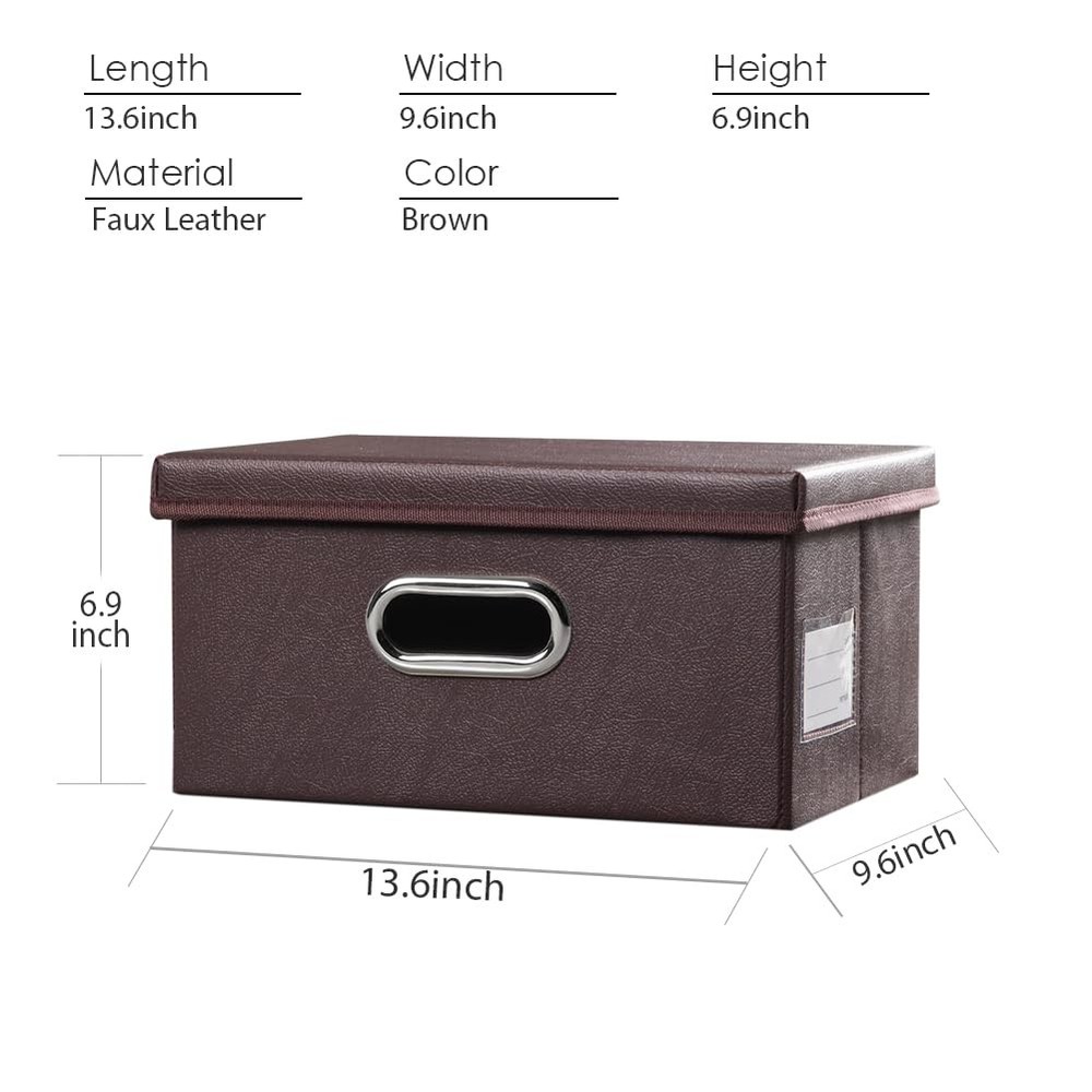 Collapsible Storage Box with Lid [1-Pack] Leather Fabric Foldable Storage Bin...