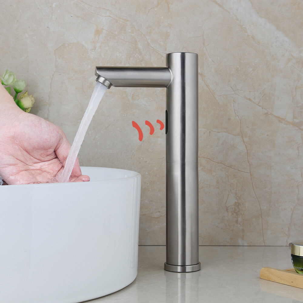 Brushed Nickel Bathroom Sink Deck Mounted Faucet Automatic Sensor Touchless Taps