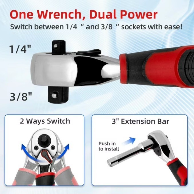 IRONCUBE 53-Piece Compact Socket Tool Set with Ratcheting Screwdriver & Adjustab
