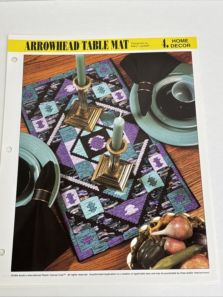 Arrowhead Table Mat Annie's Attic Plastic Canvas Pattern Page