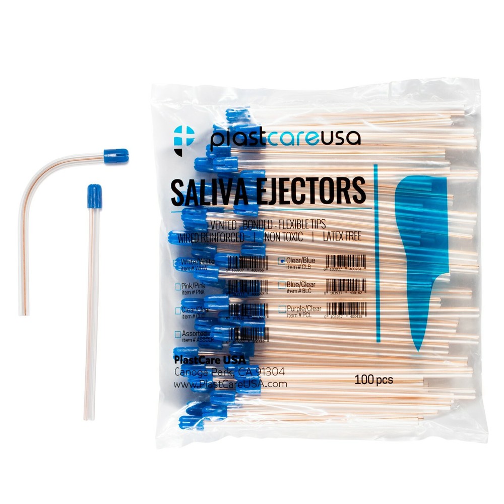 200 Saliva Ejectors Ejector CLEAR BLUE Dental Suction Tips Disposable
