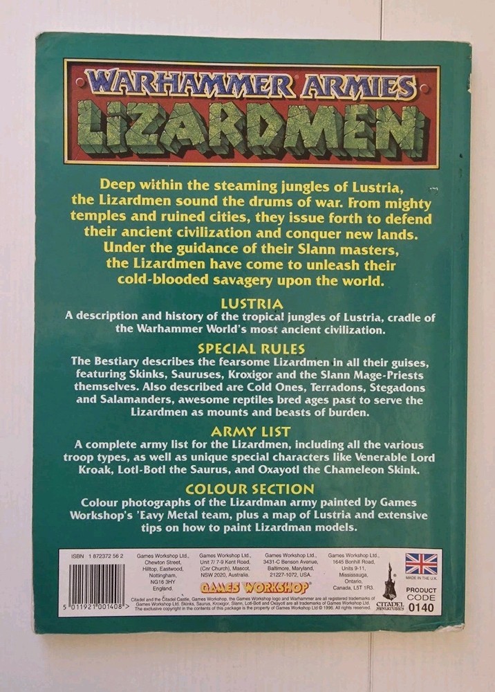 Games Workshop Warhammer Armies Lizardmen 1996 Supplement Softback Book